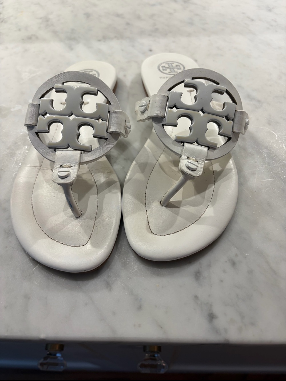 Tory Burch White Logo Thong Sandals Size 4